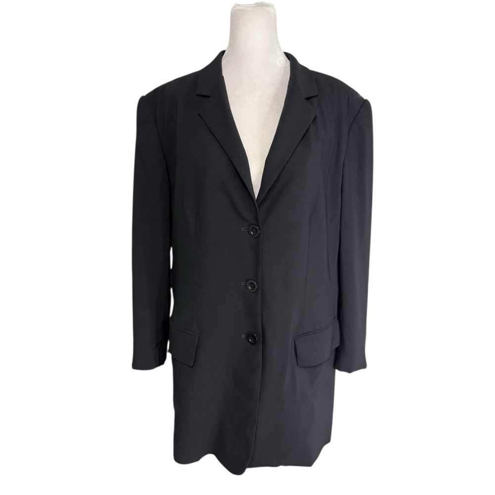 Ann Taylor Vintage Navy Wool Notched Collar 3 Button Long Blazer Size 12